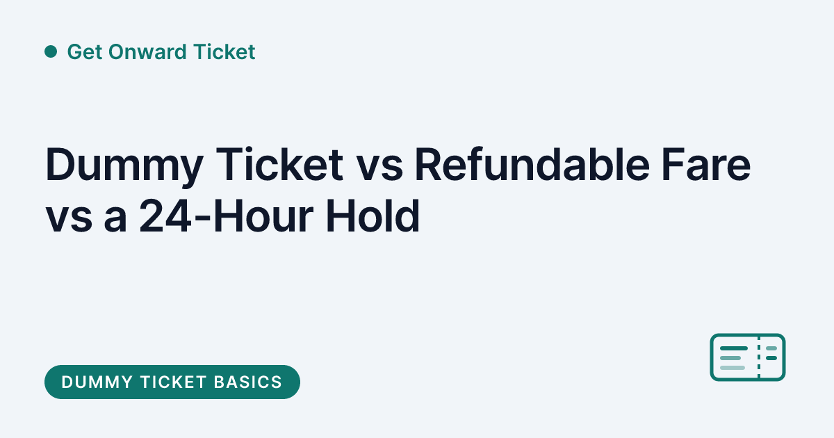 Get Onward Ticket - comparing a dummy ticket, a refundable fare, and a 24-hour cancellation window
